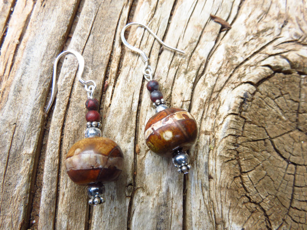 Silver Plated Earrings with Wooden Beads
