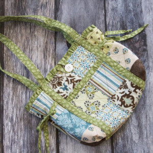 Blue, Green and Brown Patchwork Hand Sewn Diaper Tote Bag