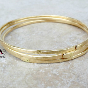 Set of THREE Brass bangle bracelets. Stacking bracelet. Charm bracelet. Gold bangles.