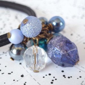 Hair Elastic Navy Color Plastic Beads Looks Like Meteorite Crystal Handmade Blue Galaxy Space Cosmo Antique Style