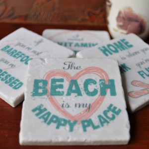 Beach Theme Marble Coasters. Ideal for Wedding, Anniversary, Birthday, Christmas, Valentine's Day, Hobby Coasters, Unique Gift. Handmade.