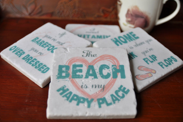 Beach Theme Marble Coasters. Ideal for Wedding, Anniversary, Birthday, Christmas, Valentine's Day, Hobby Coasters, Unique Gift. Handmade.