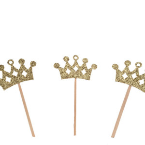 Gold Princess Crown Cupcake Toppers - Set of 12, 1-Sided