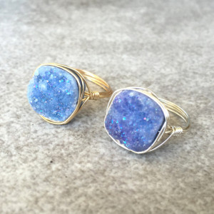 Periwinkle Square Druzy Ring