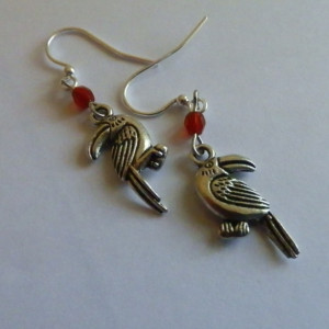 toucan earrings with red glass beads