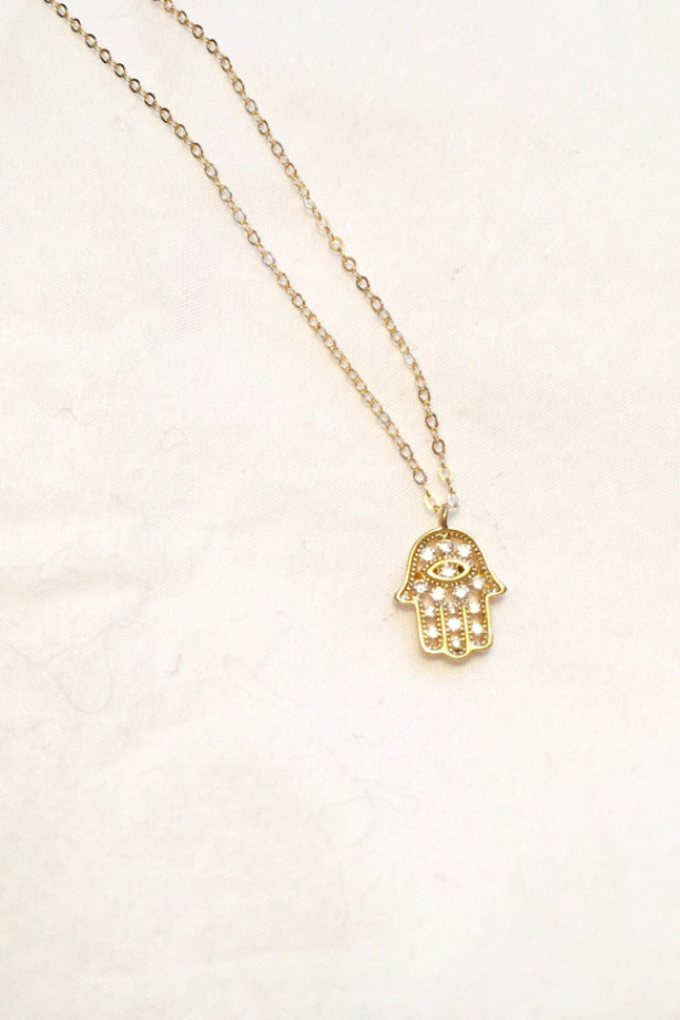 Gold hamsa necklace, cz hamsa, gold hand necklace, hand pendant, gold hand pendant,