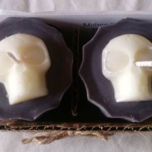 Set of two handmade 2.5 oz soy wax skull votive candles