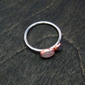 Ready to Ship  Size 8.5 Mixed Metal Recycled Sterling Silver and Copper Rainbow Moonstone and Grey Moonstone Ring