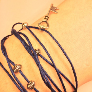 Blue bracelet and choker necklace , beaded wrap bracelet, beaded bracelet, charm bracelet, key charm bracelet, blue choker necklace