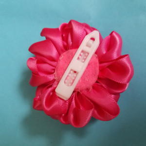Two 2.5" Pink ruffled flower hair clip, kanzashi