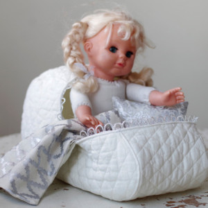 Pattern #2 Doll bassinet carrier of quilted cotton with pillow and blanket