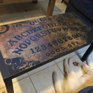 Custom Made Ouija Board Spirit Board Coffee Table Haunted House Black, Antiqued Gothic Wiccan Halloween Decor