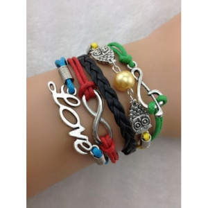 Infinity bracelet Music Clef, LOVE, 2 owls with pearl, and infinity symbol 