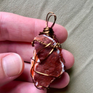CARNELIAN AGATE wrapped in Brass Wire Necklace (with choice of strand color)