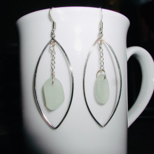 Sterling Silver Sea Glass Sea Foam Dangle Earrings