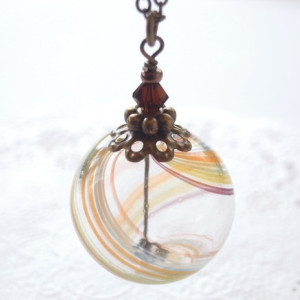 Necklace Yellow and Orange Color Hollow Glass Beads Handmade Hand Blown Bubble