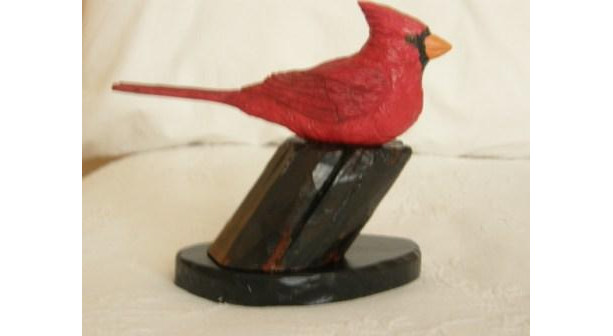 Hand Carved and Painted Wooden Bird - Cardinal