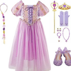 Rapunzel Tangled Inspired Princess Dress Costume Set, Halloween Cosplay 