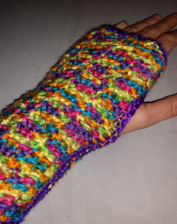 Bright Fingerless Gloves-Crocheted