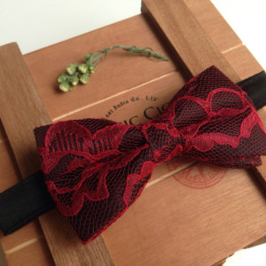 Black and Burgundy Lace Bow Tie - Bourdeaux Bow Tie - Groom Bow Tie - Bridal Bow Tie - Baby Bow Tie - Adult Bow Tie - - Groomsmen Bow Tie