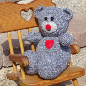 Teddy Bear, Hand Knitted Toy, Grey Bear, Kids Toy, Stuffed Animal, Toy with Heart