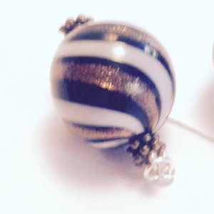 Gold Handblown Glass Beaded Earrings, Large Black Beaded Earring, Sterling Silver Earwire, White Handmade Dangle Earrings, Woman's Gift