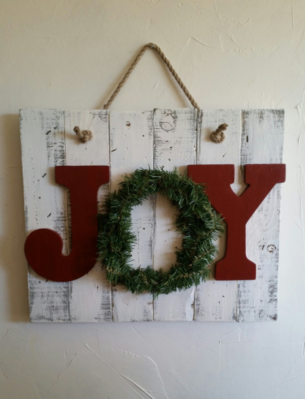 Rustic, handmade JOY sign for Christmas