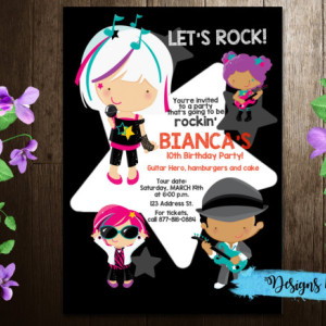 Rock and Roll ,Music , singing, Musical Theme Party Birthday Printable Invitation,Kids Party Invitation