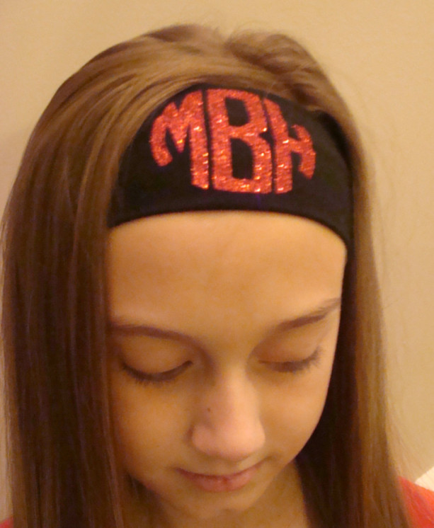 Monogrammed Initial Headband Personalized Gift Idea School Custom Boutique Monogram Head Band Girls Uniform Glitter Vinyl Letter