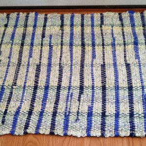 Rag rug-Blue Rag Rug-handmade rug-rag rug-kitchen rug-floor covering-area rug-woven rug-Recycled-Handwoven, kitchen-bathroom rug.