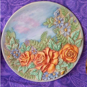 Two Pastel Rose Plaque Plates