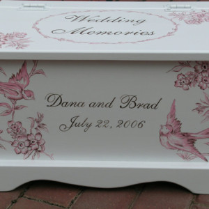 Pink and Brown Aviary Toile Wedding Keepsake Chest Memory Box personalized wedding gift