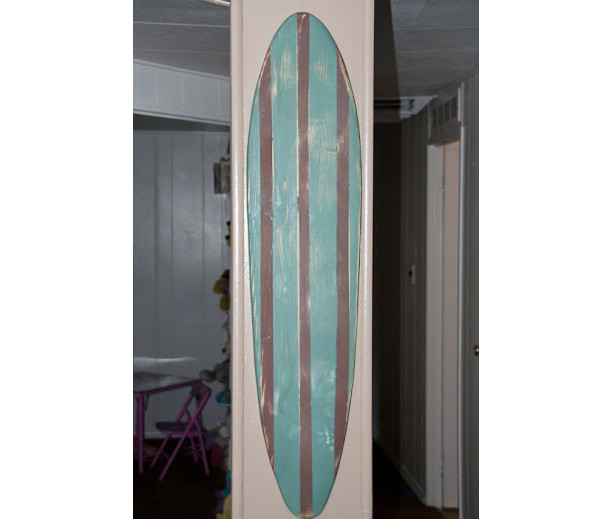 Vintage / Distressed  - Hanging Surf Board Sign - brown/green