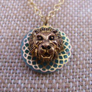 Little Brass Lion Button Necklace
