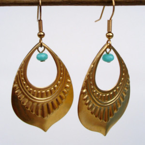 Brass And Turquoise Egyptian Earrings