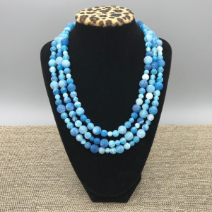 Chunky Blue Agate Statement Necklace, Chunky Necklace, Weathered Agate Necklace, Blue Beaded Necklace, Multi Strand Blue Statement Necklace
