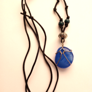 Handmade Wired Blue Glass Pendant Necklace