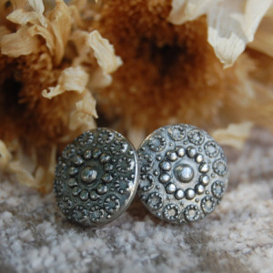 Ornate Metal Button Stud Earrings