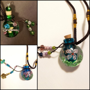 Ornate Glass Bottle on Silk Cording: includes 3 scents of your choice organic essential oils!