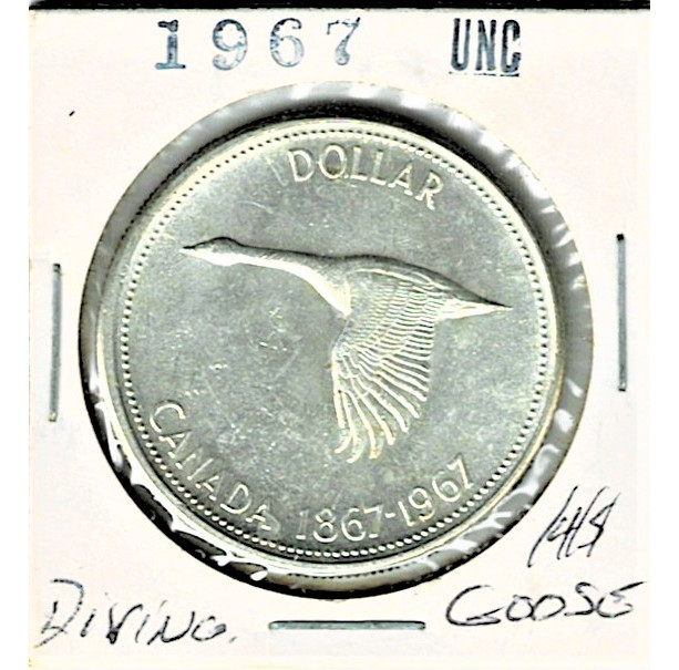 1867-1967 CANADIAN FOUNDING CONFEDERATION SILVER DOLLAR DIVING GOOSE COIN