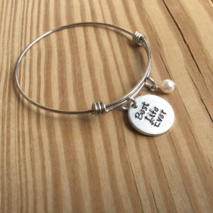 Best Life Ever Bracelet- Hand-Stamped "Best Life Ever" Bracelet with an accent bead in your choice of colors- Adjustable Bangle Bracelet