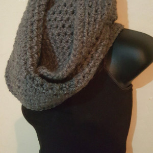 Thick Chunky Infinity Cowl Handmade Crochet Scarf in 7 Colors - Black, Brown, Grey, Tan/taupe, Cream/beige, White w. specks, and Red