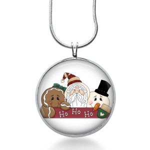 Santa Necklace - Ginger Bread Jewelry - Snowman Pendant - Holiday