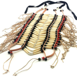 Handmade Large Traditional Buffalo Bone Hairpipe Beads Tribal Breastplate