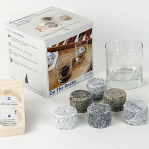 Sea Stones On The Rocks Solid Granite Whiskey and Scotch Chillers, Barware, Gift Set, Freezer to Table, Whiskey Glasses, Chilling Stones