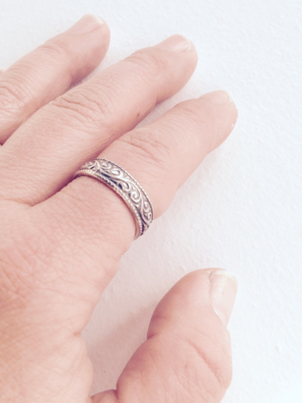 Patterned Sterling silver band cuff ring, cuff ring, etched ring, silver bands, unisex rings