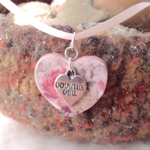 For the Love of the Craft Mixed Media Pink Country Girl Heart Charm Pendant