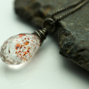 Lepidocrosite Faceted Teardrop Briolette and Sterling Silver Necklace - Vampire Tears