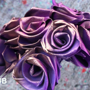 Light Purple and Dark Purple w Rose Gold Dozen Flowers in a bouquet with natural stems and art signature handmade abstract roses that last