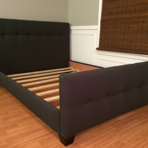 Low profile upholstered headboard and bed frame 